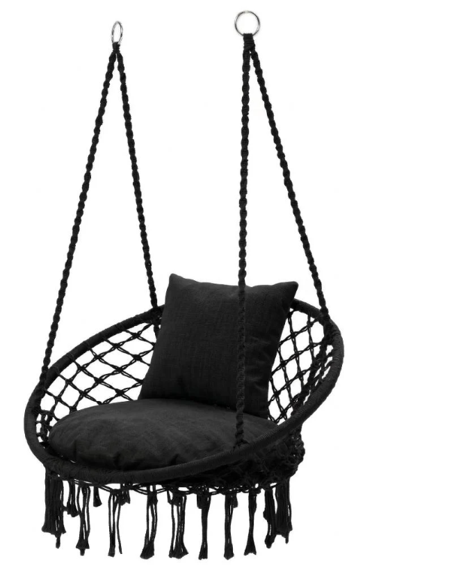 Садове крісло-гойдалка підвісне LEOBRO Boho плетене Comfort XL 80 см Black (LB-1108)