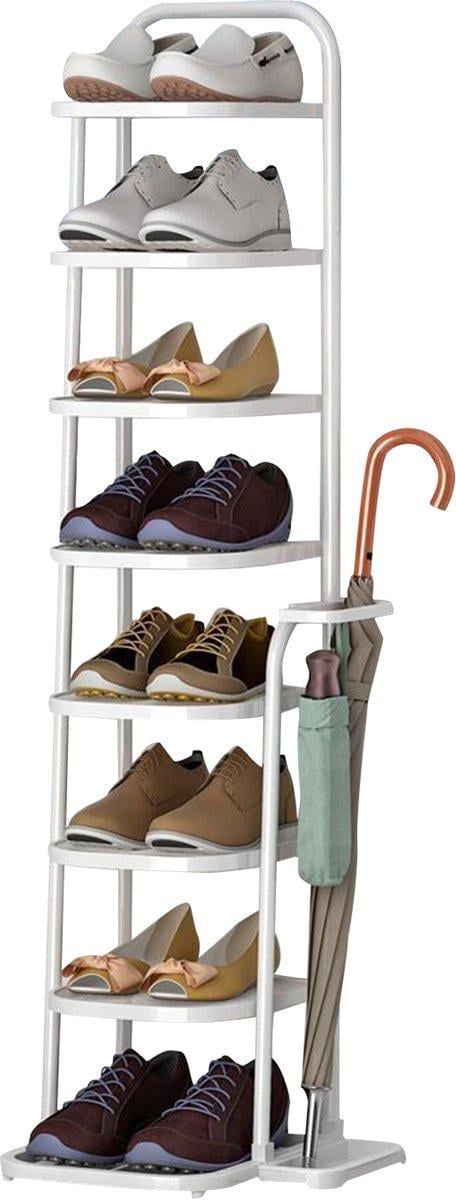 Стеллаж для обуви полка в прихожую на 8 пар обуви с подставкой для зонтов и аксессуаров металлический Белый Стеллаж для обуви полка в прихожую на 8 пар обуви с подставкой для зонтов и аксессуаров металлический Белый