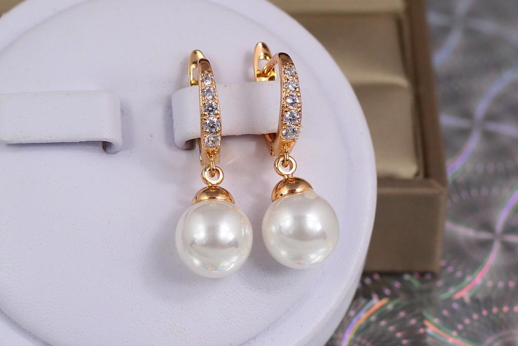 Серьги Xuping Jewelry Дорожка с подвеской жемчужиной 3 см Золотистый