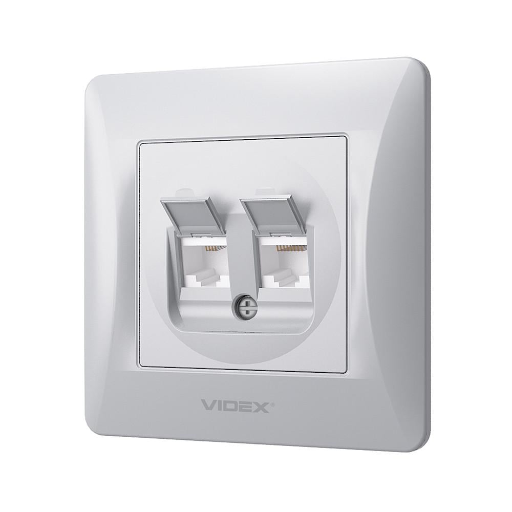 Розетка Videx Binera CAT6/CАT3 двойная Серебряный шелк