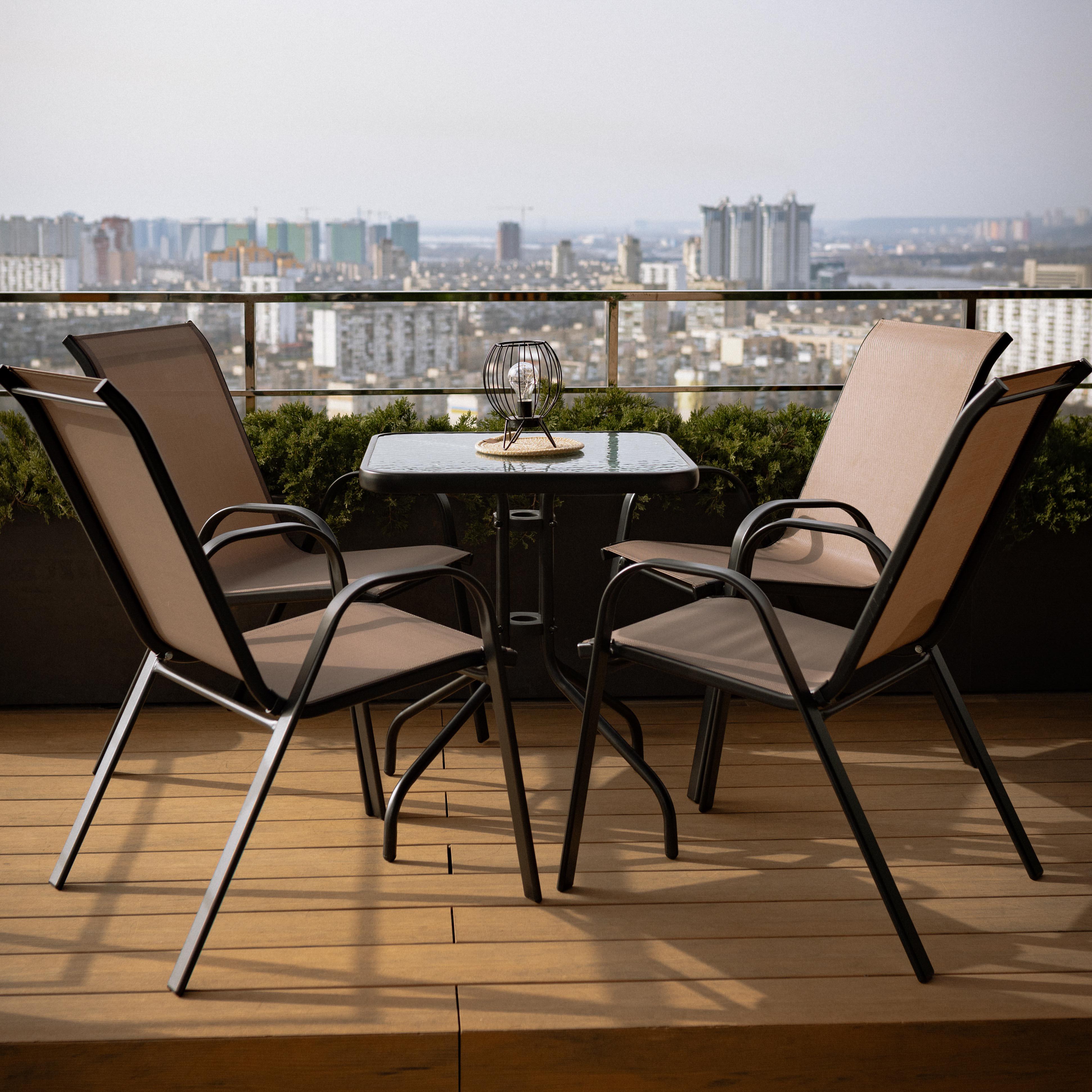 Комплект садових меблів 4Points Grado-4 з квадратним столом та чотирма стільцями Коричневий