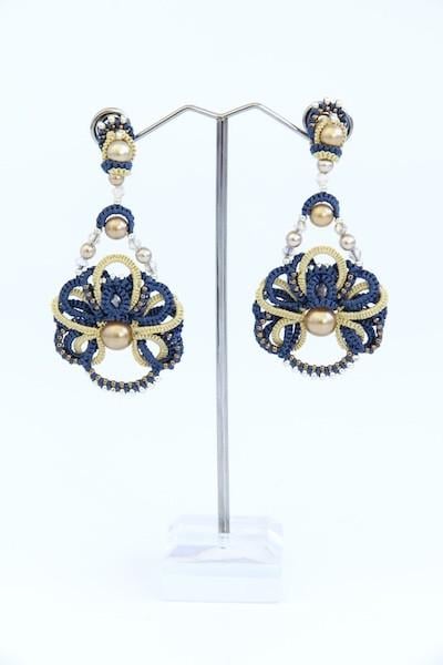 Сережки довгі ажурні з перлами Феліція Плетені ручна робота (ER-0117)