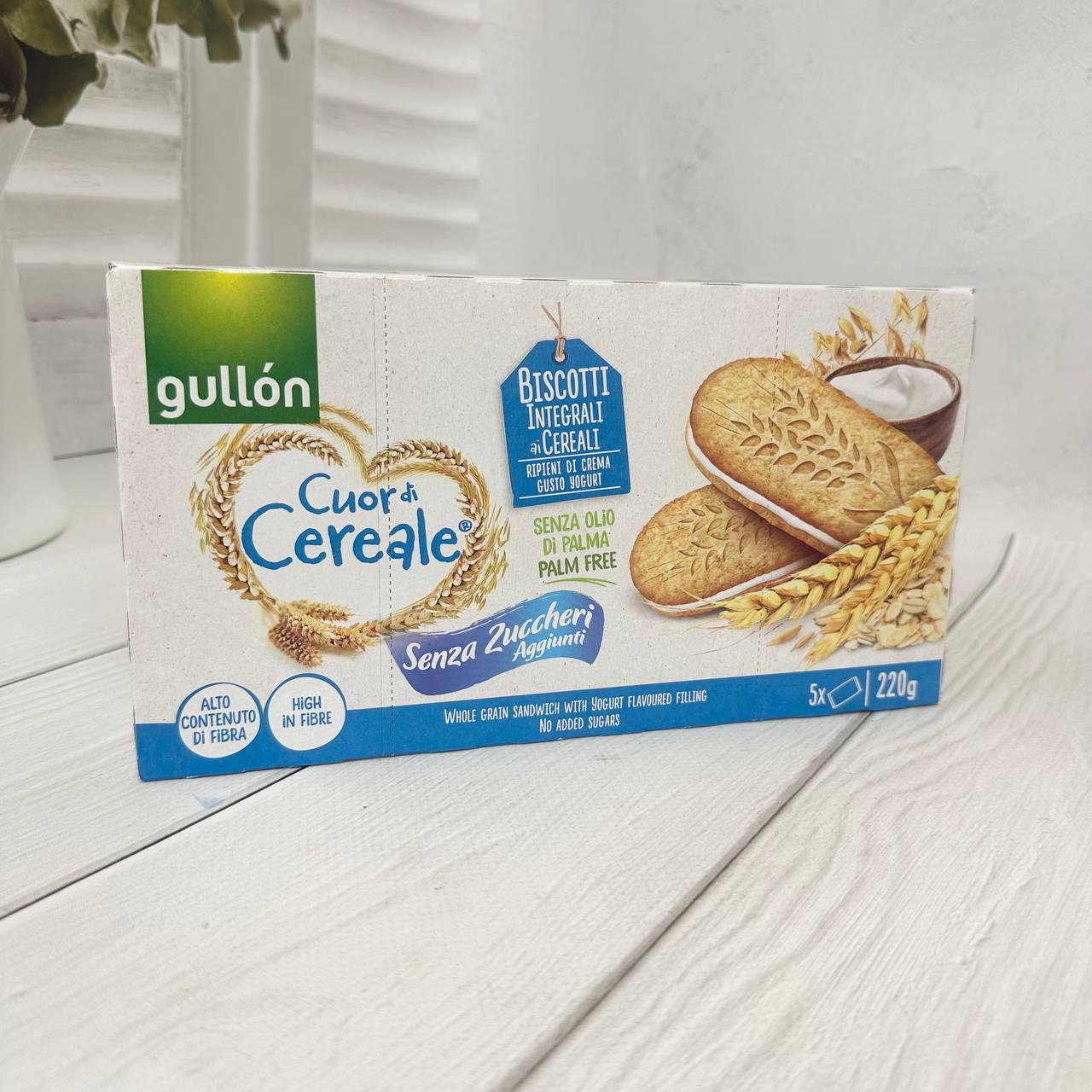 Печенье-сэндвич цельнозерновое Gullon Cuor di Cereale с йогуртовой прослойкой без сахара 220 г (27158747)