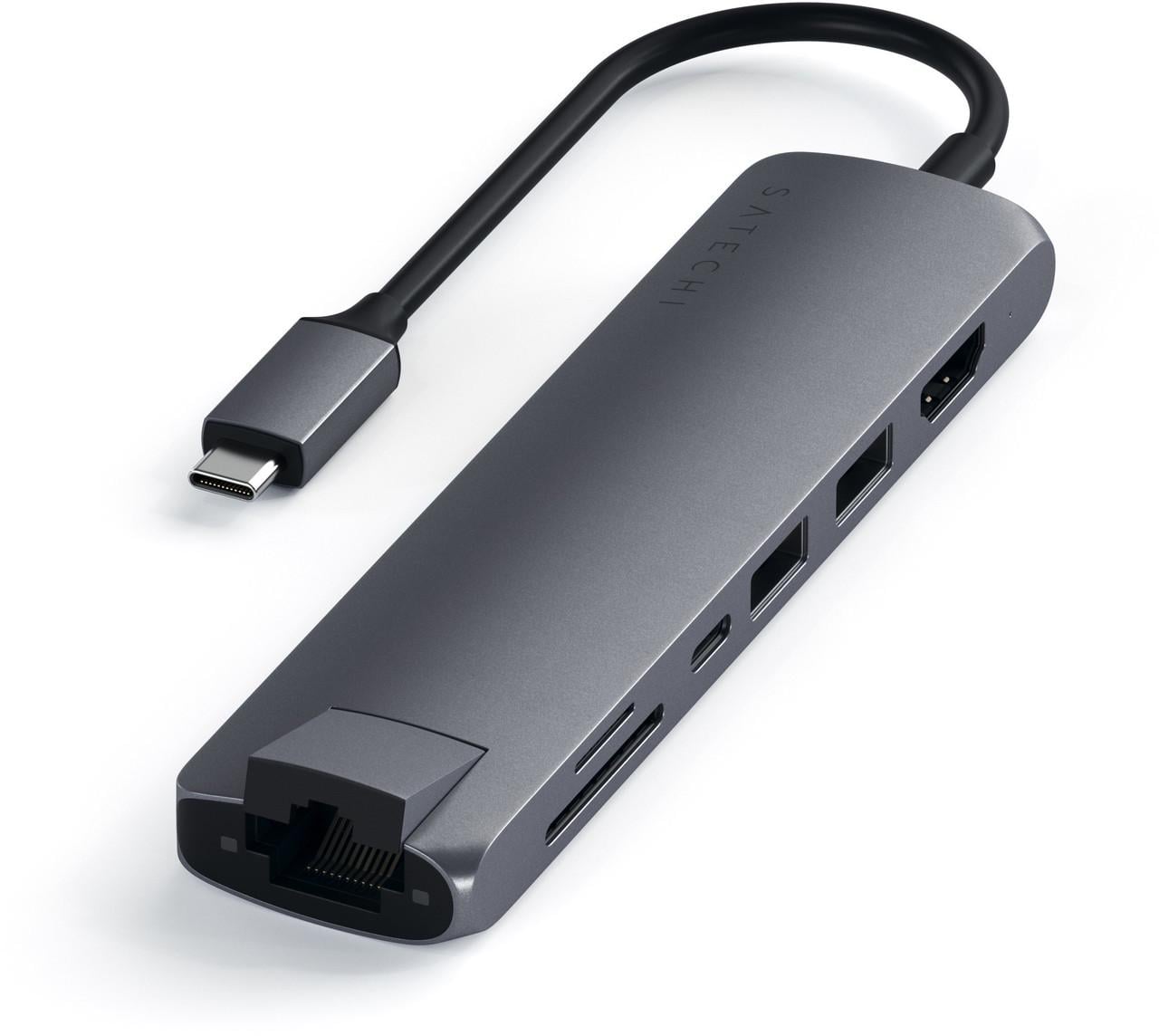 Хаб-адаптер Satechi Aluminum Type-C Slim Multi-Port with Ethernet Adapter, Space Gray (ST-UCSMA3M)