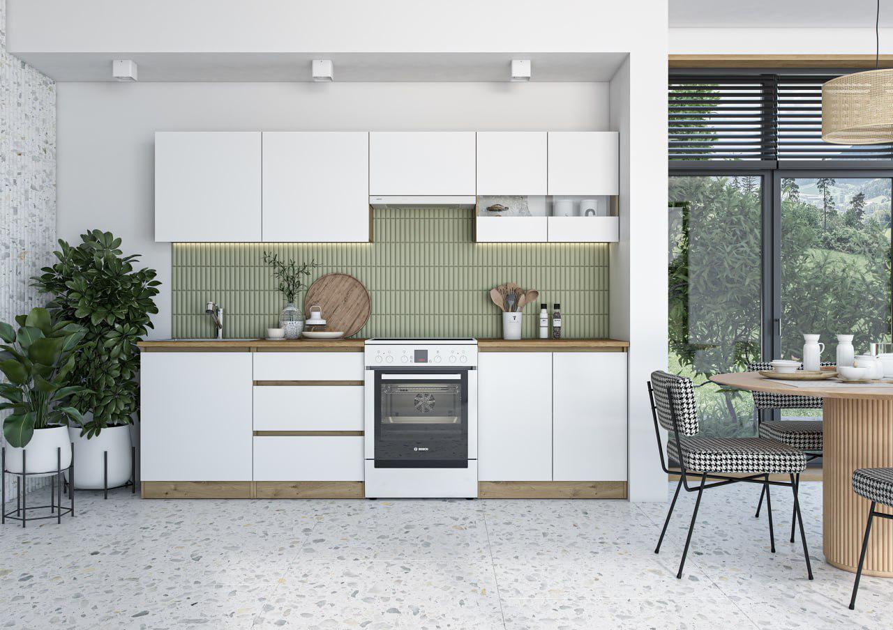 Кухня Win Мебель Пенелопа со столешницей 2,6 м Дуб Артизан/Нимфея Альба (27731357)