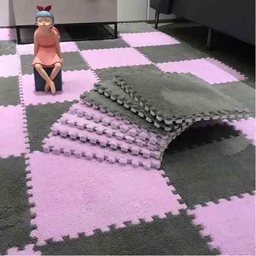 Резиновое покрытие Пазл с плюшевым покрытием двусторонний 30х30х1,5 см 10 пазлов Серый/Фиолетовый (opt-105001)