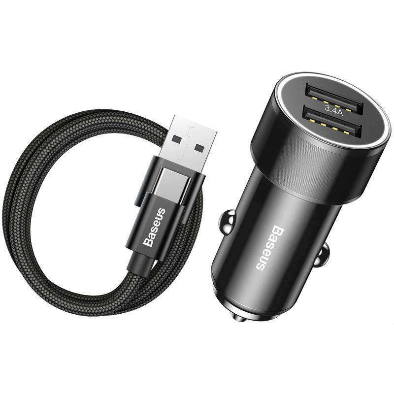 Автомобільний зарядний пристрій Baseus Small Screw Type-C 2USB 3,4A Black (TZXLD-B01)