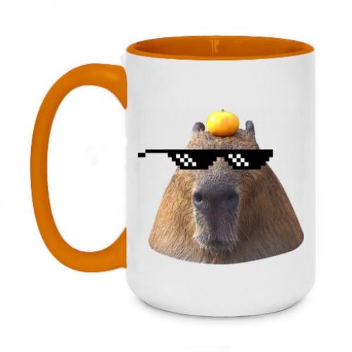 Чашка керамическая двухцветная Capybara cool 420 мл Оранжевый (12767746-9-181785) - фото 1