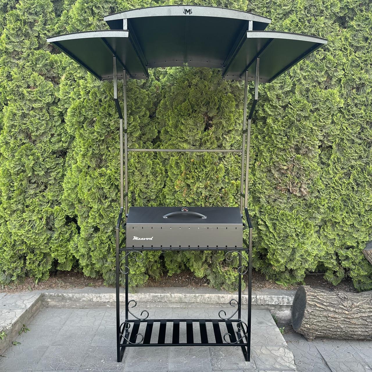 Мангал-барбекю Metalzavod Зевс на 12 шампурів 4 мм з дахом 134х115х221,4 см (MBD12-4-DAH)