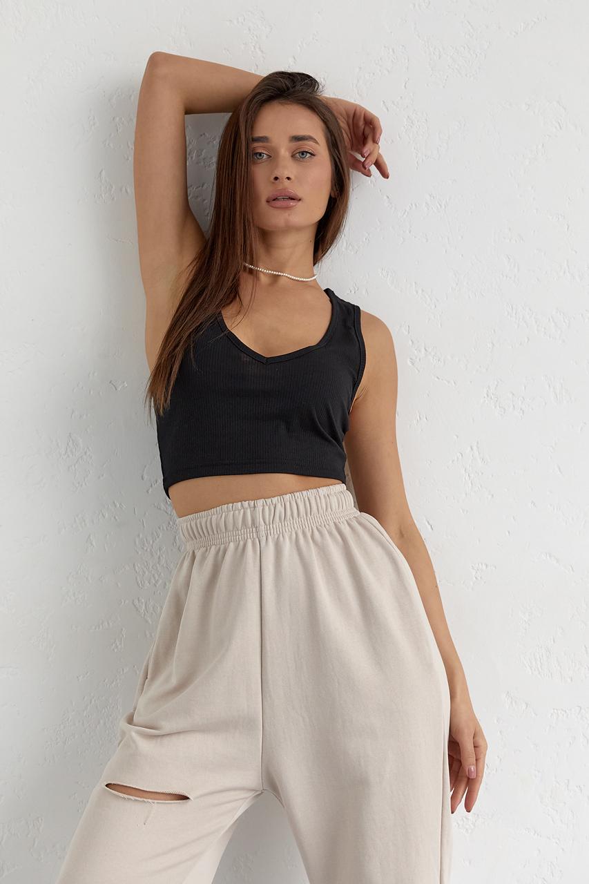 Кроп-топ женский в рубчик L Черный (10692867) Кроп-топ женский в рубчик L Черный (10692867)