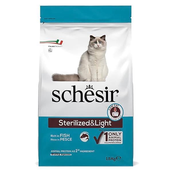 Корм сухий для стерилізованих котів Schesir Dry Cat Sterilized&Light монопротеїновий з рибою 1,5 кг (ШКВСР1,5)