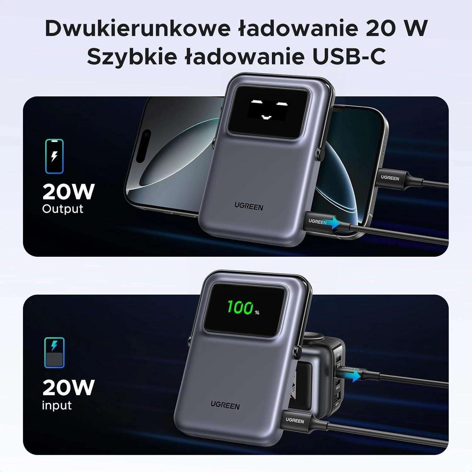 Повербанк Ugreen Uno PB572 10000 mAh 7,5W Grey (45327) - фото 6 Повербанк Ugreen Uno PB572 10000 mAh 7,5W Grey (45327) - фото 6