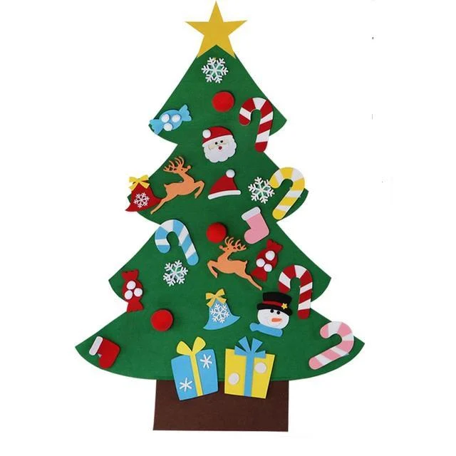 Детская елка с игрушками из фетра Chrismas Free на стену 100х59 см с 25 игрушками на липучках Зеленый (opt-102588)