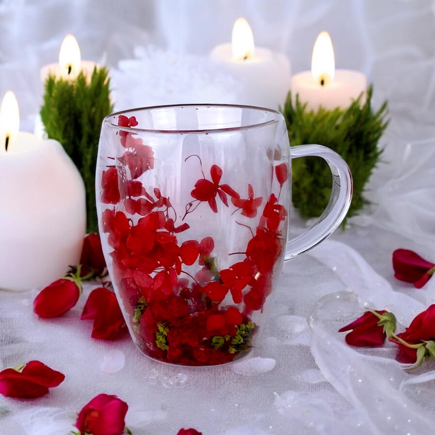 Чашка з подвійним дном із сухоцвітами червоними 350 мл Прозорий (4033) - фото 2 Чашка з подвійним дном із сухоцвітами червоними 350 мл Прозорий (4033) - фото 2