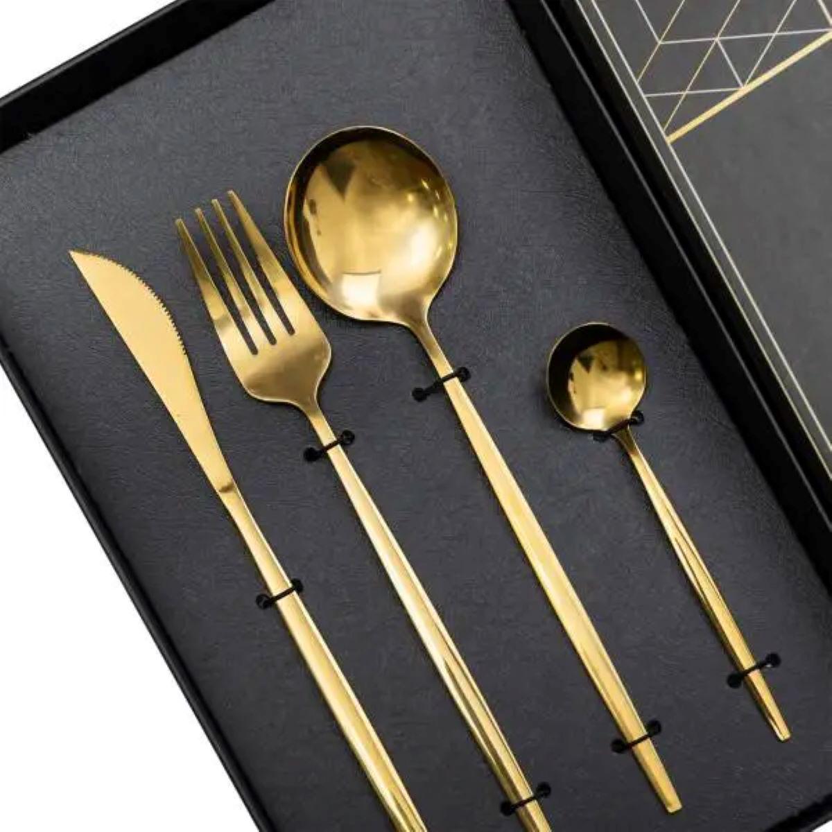 Набор столовых приборов на 6 персон 24 пр. Золотистый - фото 3