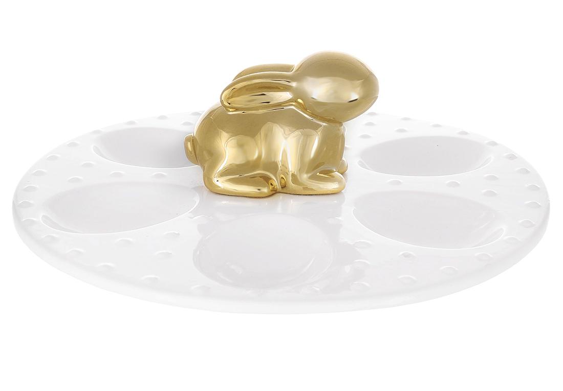 Подставка для яиц BonaDi на 6 яиц фарфоровых d 26,5х9 см Белый с золотым кроликом (727-524)