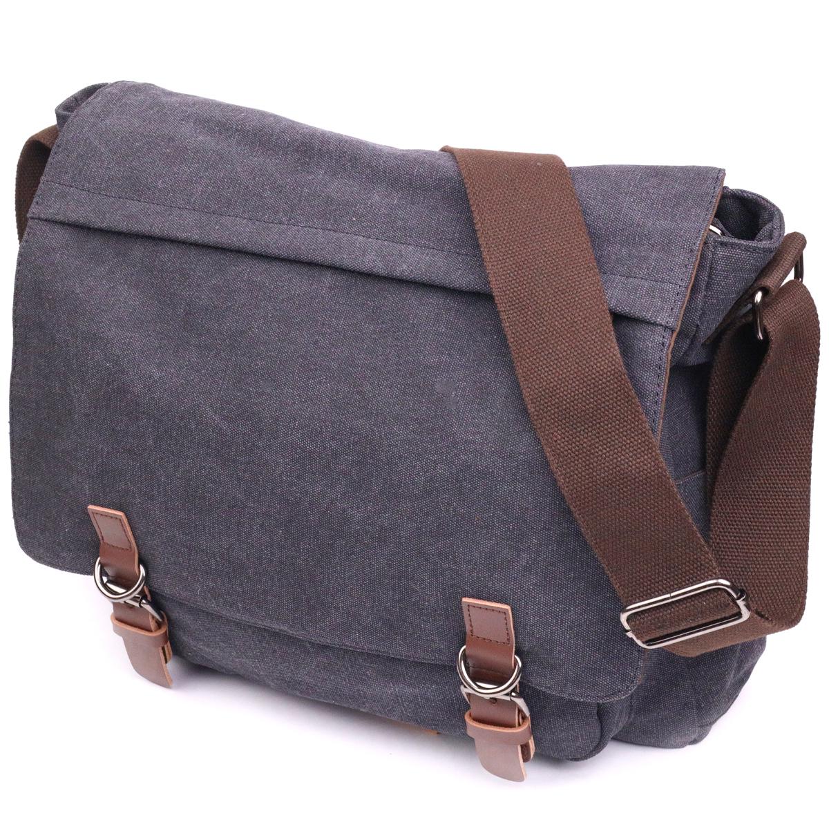 Мужская сумка с клапаном Vintage 21240 из текстиля 36х33х10 см Черный