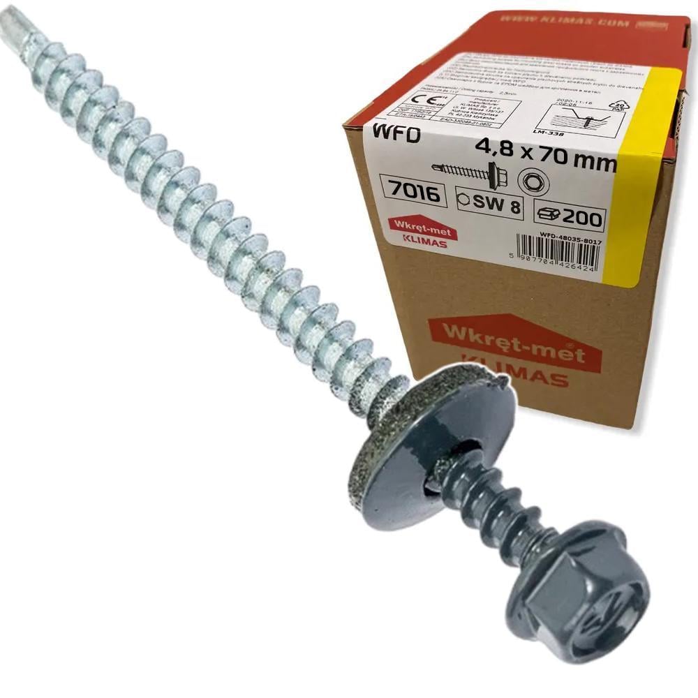 Саморез по дереву Klimas Wkret-Met 4,8x70 мм RAL 7016 200 шт. уп. (29471800)