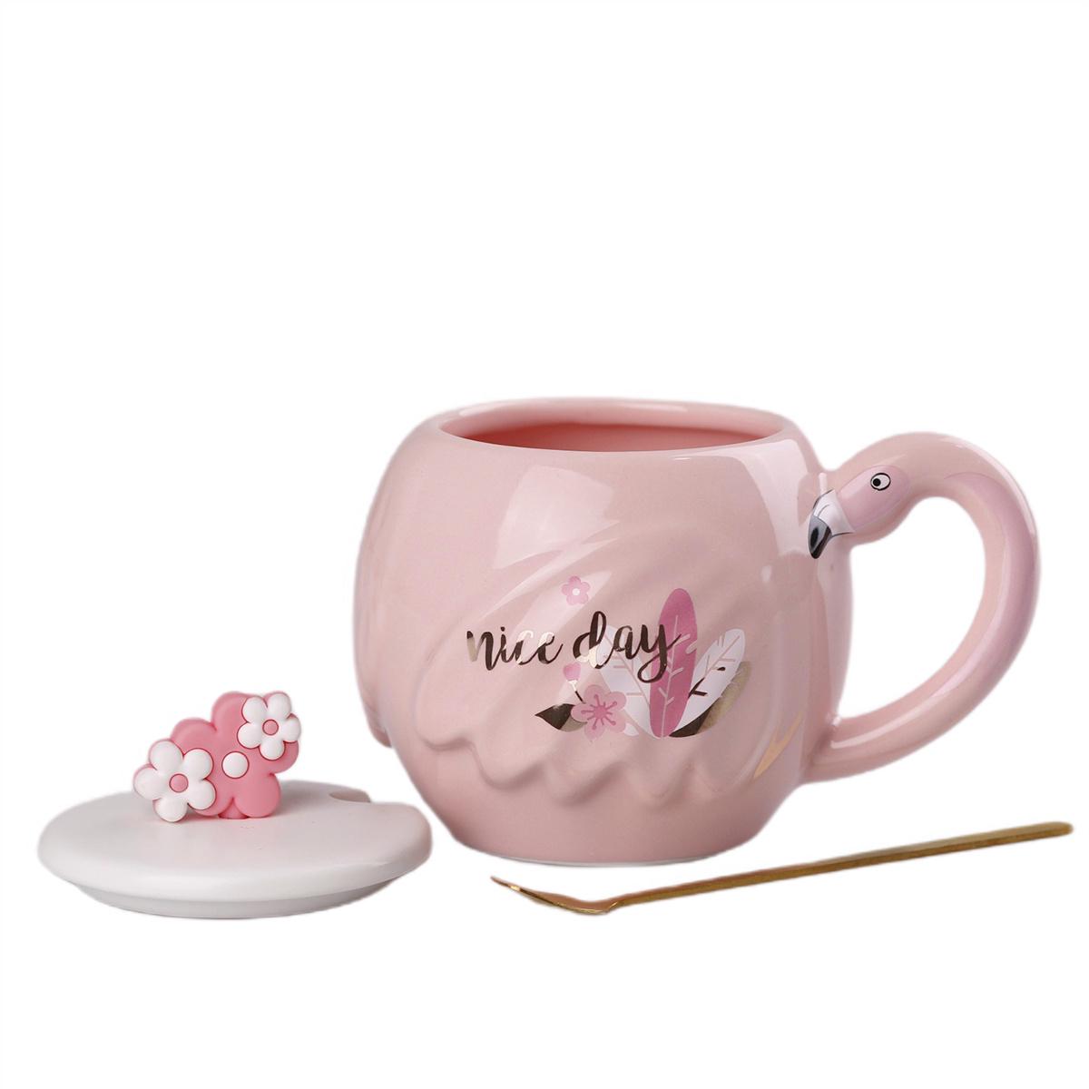 Чашка керамическая Nice Day 500 мл с крышкой и ложкой Розовый (HPCY8276ND) - фото 2 Чашка керамическая Nice Day 500 мл с крышкой и ложкой Розовый (HPCY8276ND) - фото 2