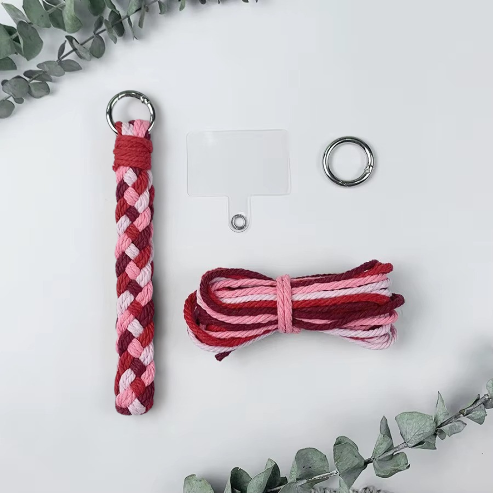 Набор макраме брелока Косичка для ключей и аксессуаров 16х2,8 см Красный/Бордовый/Белый/Розовый
