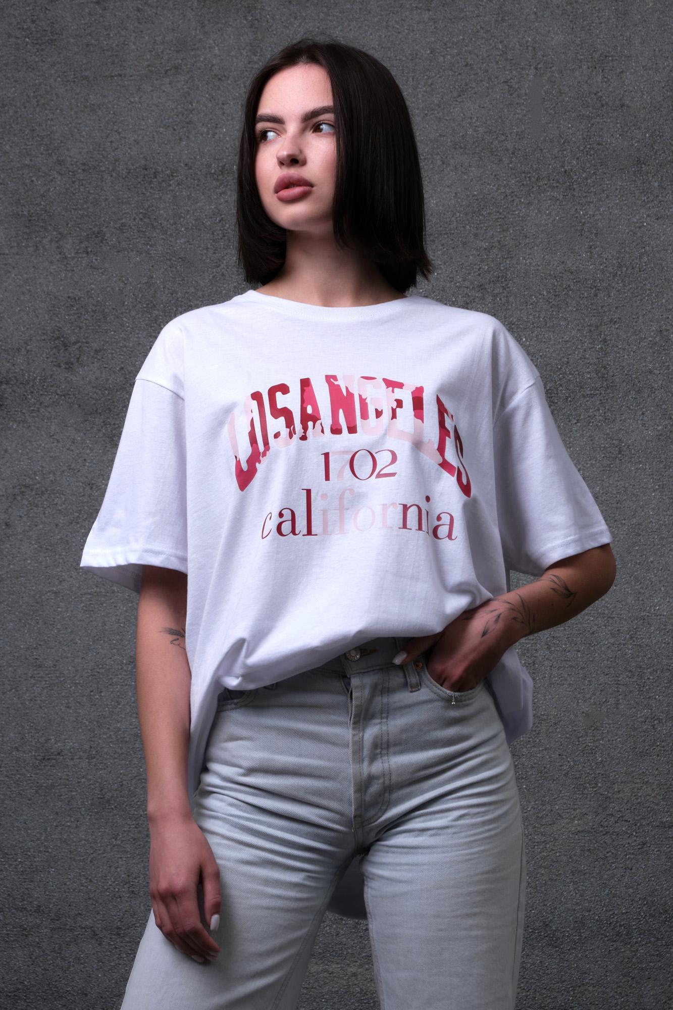 Футболка жіноча Without Califonia з принтом оверсайз L/XL White (L8049261)