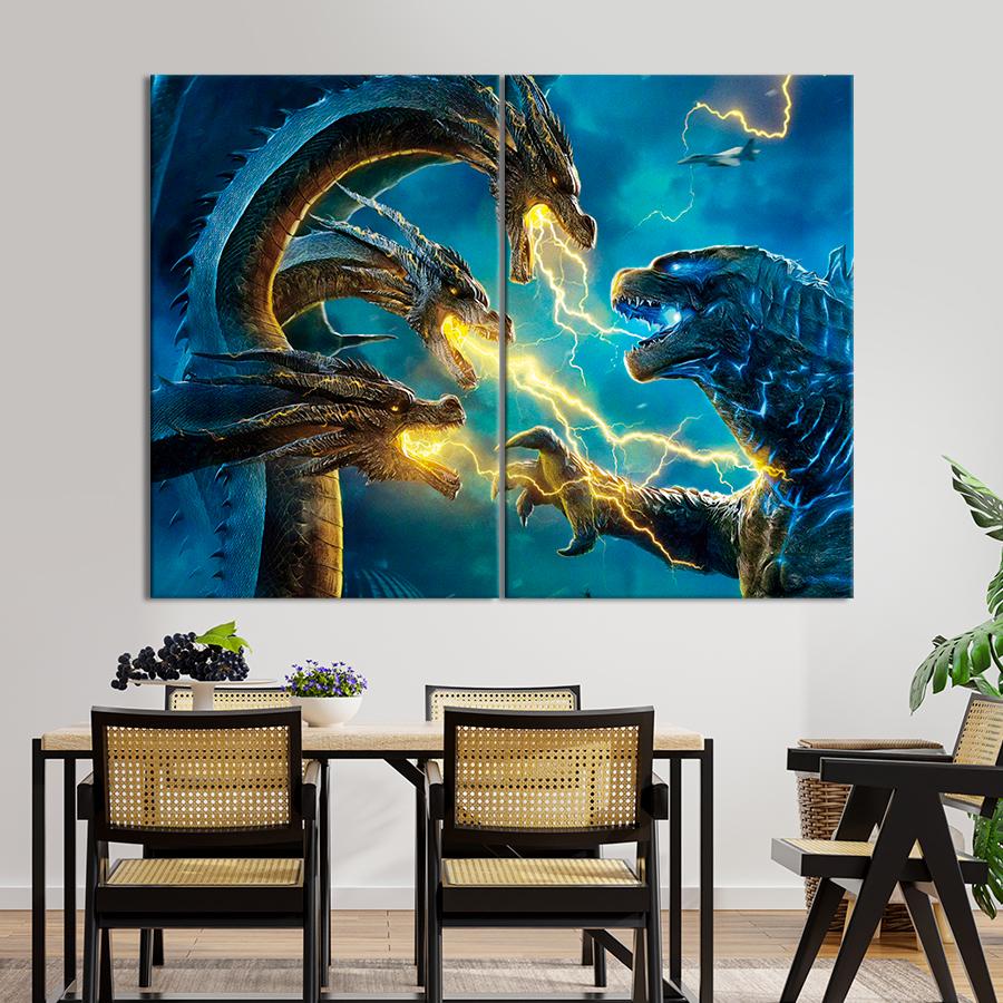 Настенний декор Противостояние Годзиллы и Кинга Гидоры 165x122 см (A13-2)