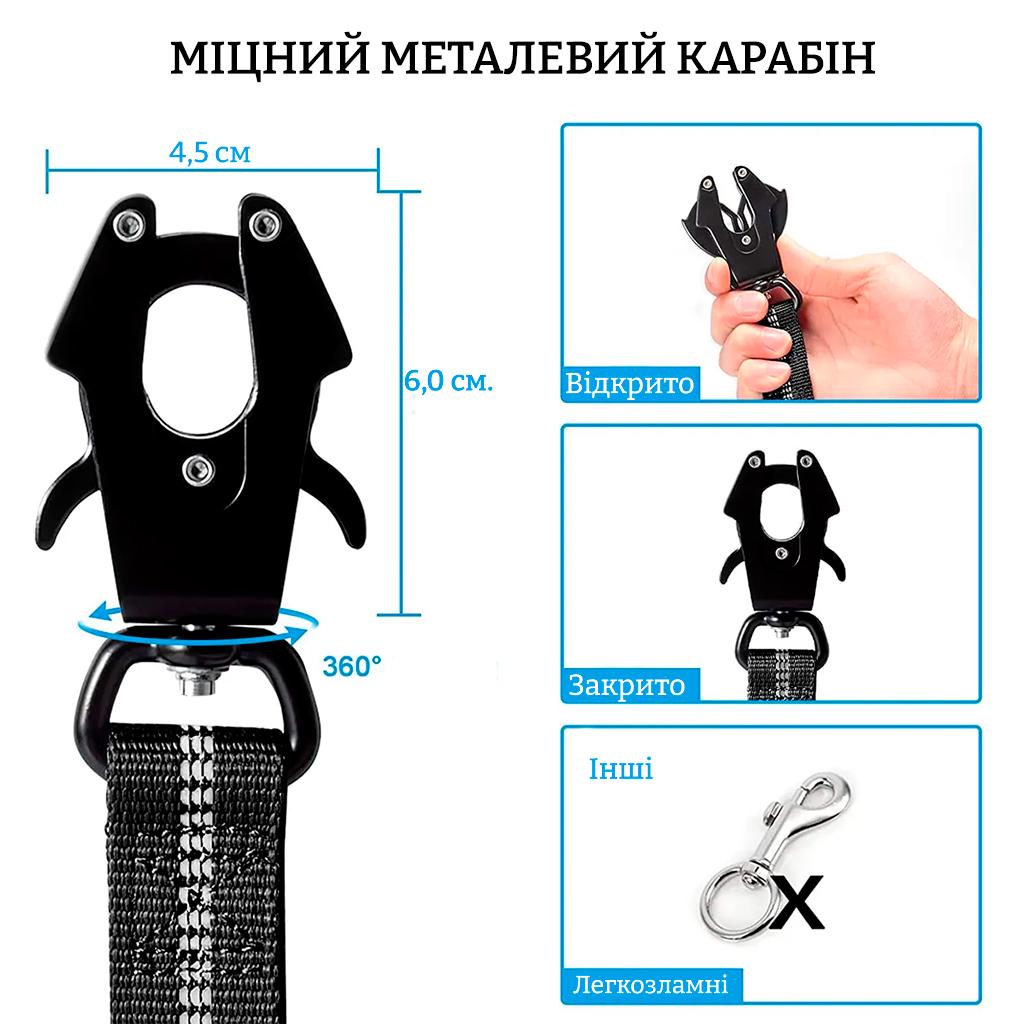 Повідець-банджі для собак з металевим карабіном-жабка що обертається Чорний (2061894250) - фото 5