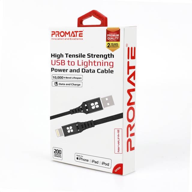 Кабель Promate NerveLink-i2 USB/Lightning MFI 2.4А 2 м Black - фото 6