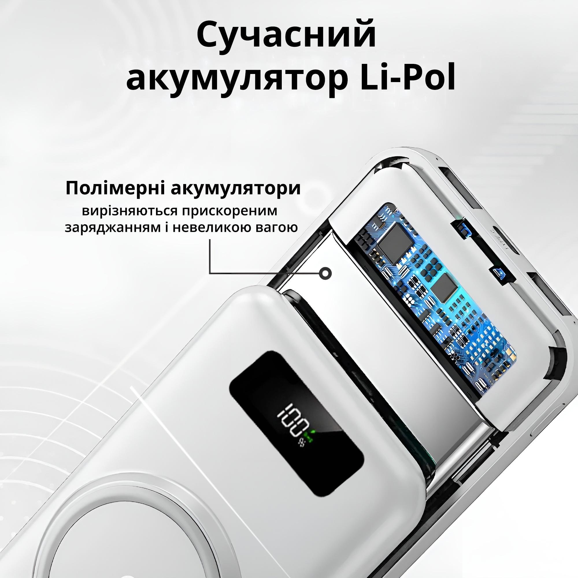 Портативний акумулятор 10000 mAh Power Bank на 2 USB виходи та з бездротовою зарядкою Білий - фото 3