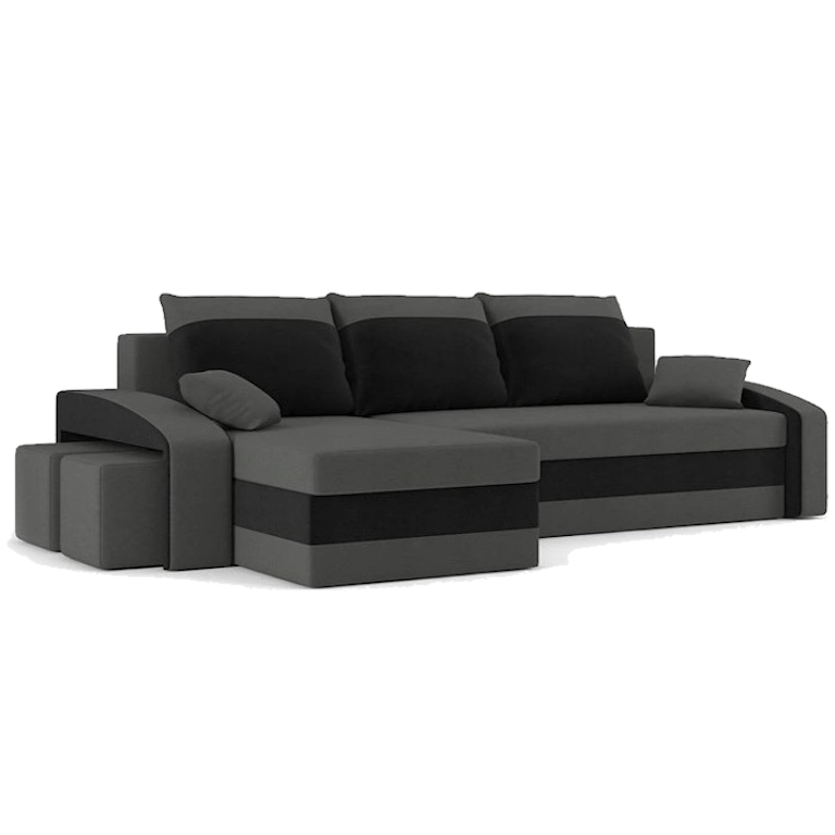 Диван угловой Хелвет 258х140 см с пуфами 2 шт. Серый/Черный (28118886)