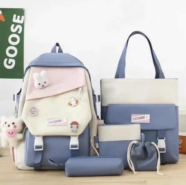 Шкільний рюкзак для дівчинки Fashion/Rabbit 5в1 рюкзак/шоппер/пенал/сумочка/гаманець Синій - фото 2 Шкільний рюкзак для дівчинки Fashion/Rabbit 5в1 рюкзак/шоппер/пенал/сумочка/гаманець Синій - фото 2