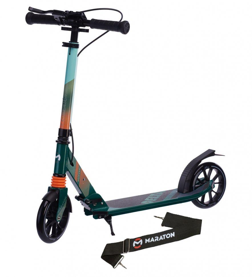 Самокат Maraton Delta с LED фонариком и ремнем Зеленый