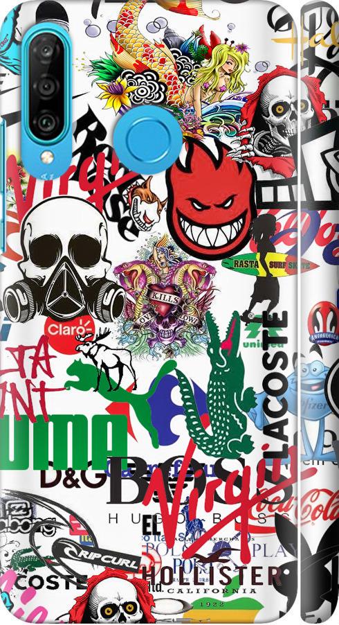 Чехол на Huawei P30 Lite Many different logos (4022m-1651-42517)