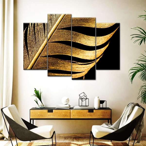 Модульная картина KIL Art Золотое перо из четырех частей 129x90 см (M4_L_153)