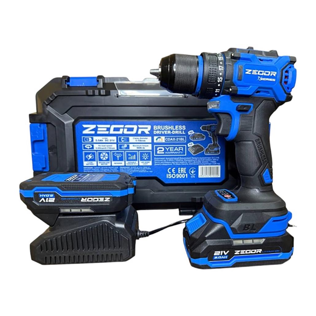 Шуруповерт аккумуляторный универсальный Zegor CDAX-21BL/21В/50 Нм/две скорости/2 батареи 21 В 2 Ач/Реверс/Подсветка