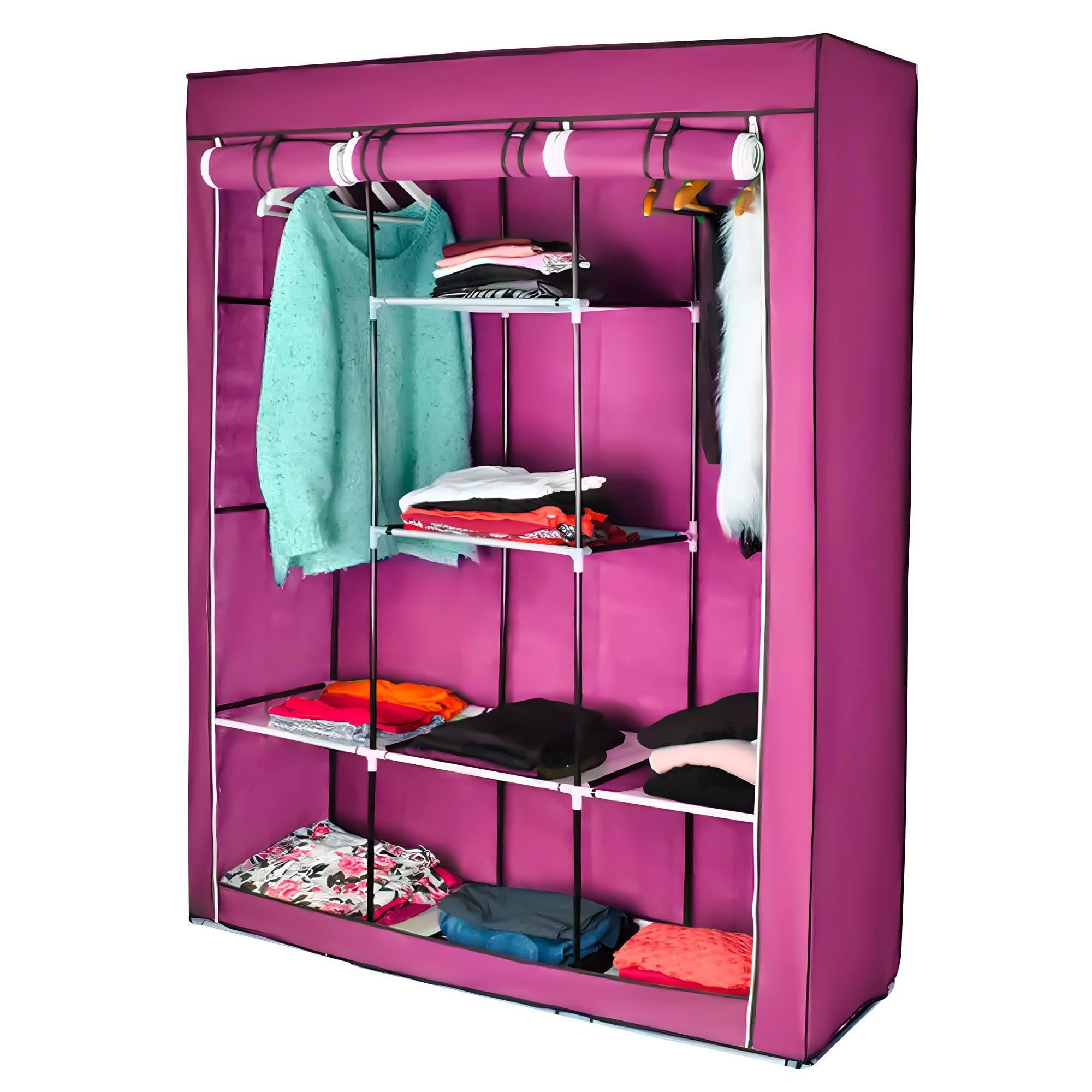 Тканинна текстильна шафа на 3 секції Storage Wardrobe 88130 Рожевий (N-14)