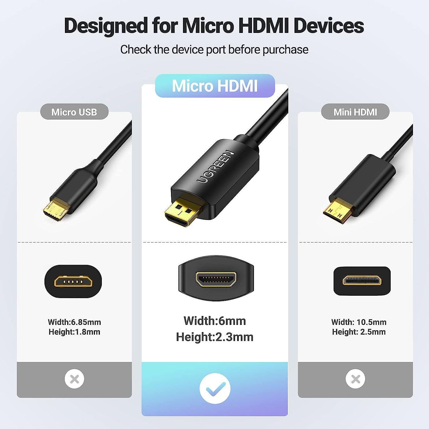 Перехідник UGREEN Micro HDMI-HDMI 4K 60Гц 1080p 120Гц 18 Гбіт/с HDMI-D-HDMI 2.0 HDR 3D Dolby Чорний (20134) - фото 4 Перехідник UGREEN Micro HDMI-HDMI 4K 60Гц 1080p 120Гц 18 Гбіт/с HDMI-D-HDMI 2.0 HDR 3D Dolby Чорний (20134) - фото 4