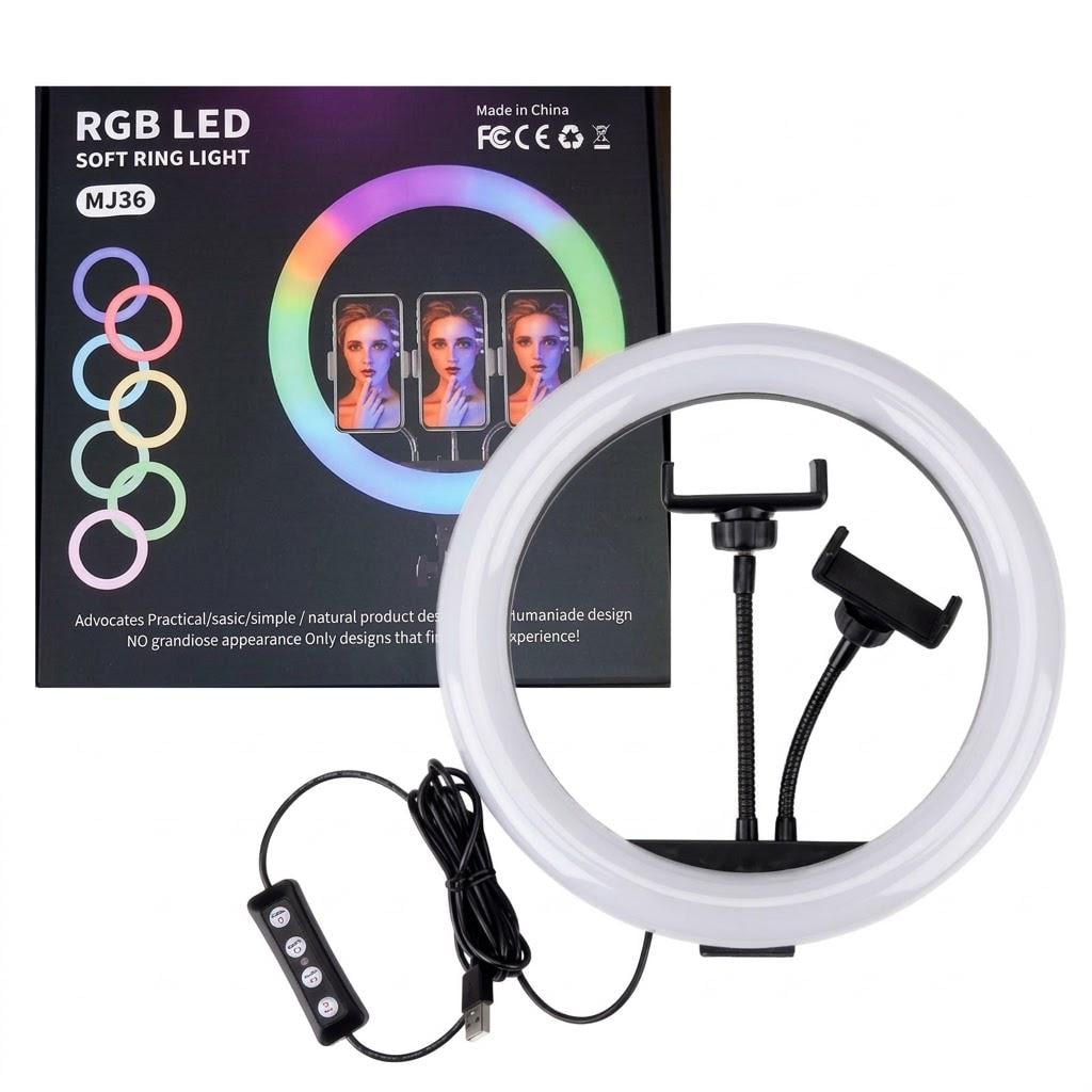 Кольцевая лампа 36 см 92 LED/39 RGB USB 5V 3 держателя для телефона пульт (kmtЦ-000073801)