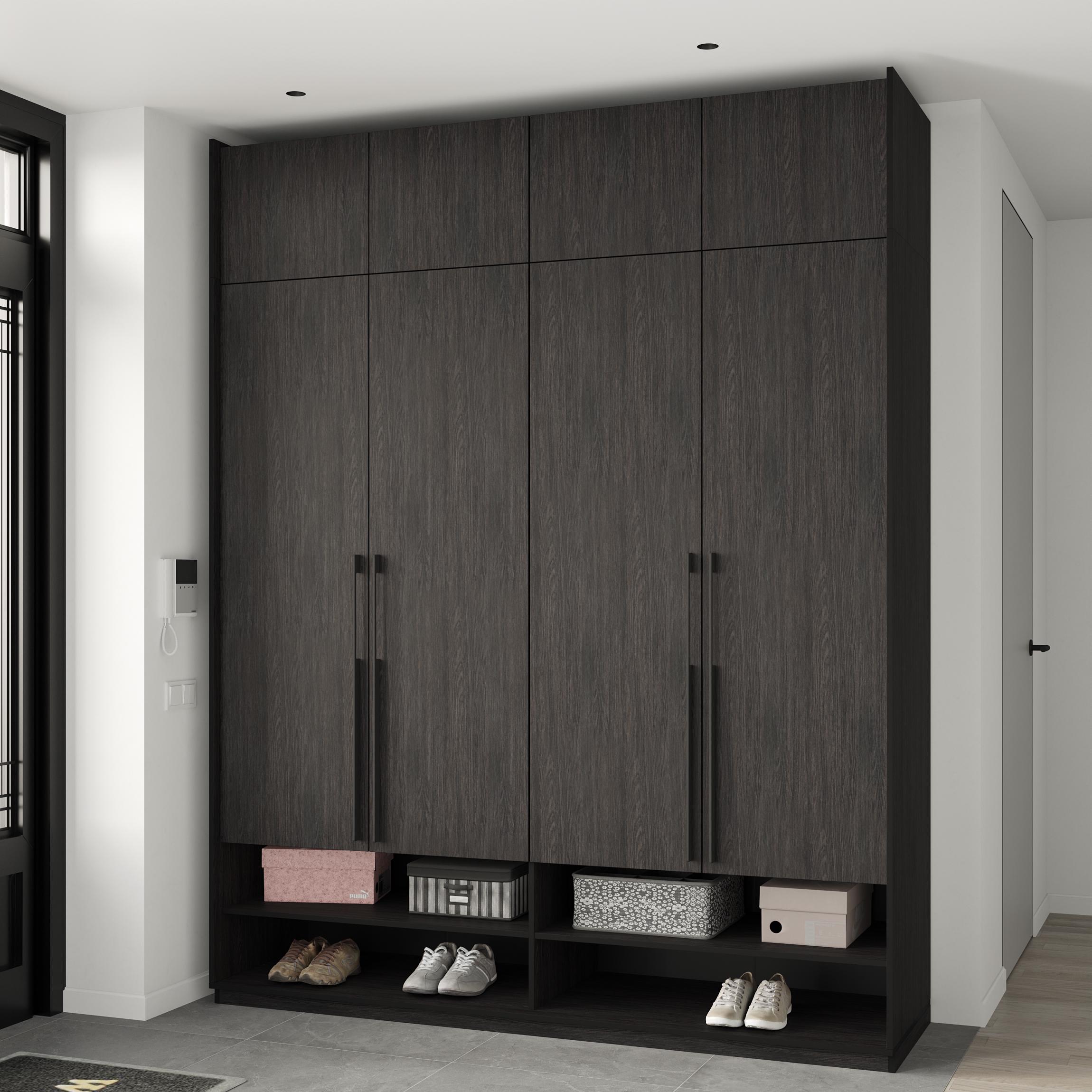 Шафа в передпокій розпашна чотиридверна з антресолью та штангою для одягу 1969х2500х570 мм Венге темний (mr-10a-vg)