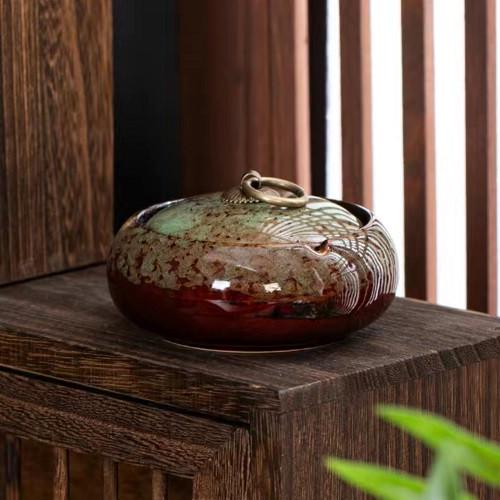 Пепельница настольная керамическая для сигарет круглая с крышкой Зеленый (Код2007/2)