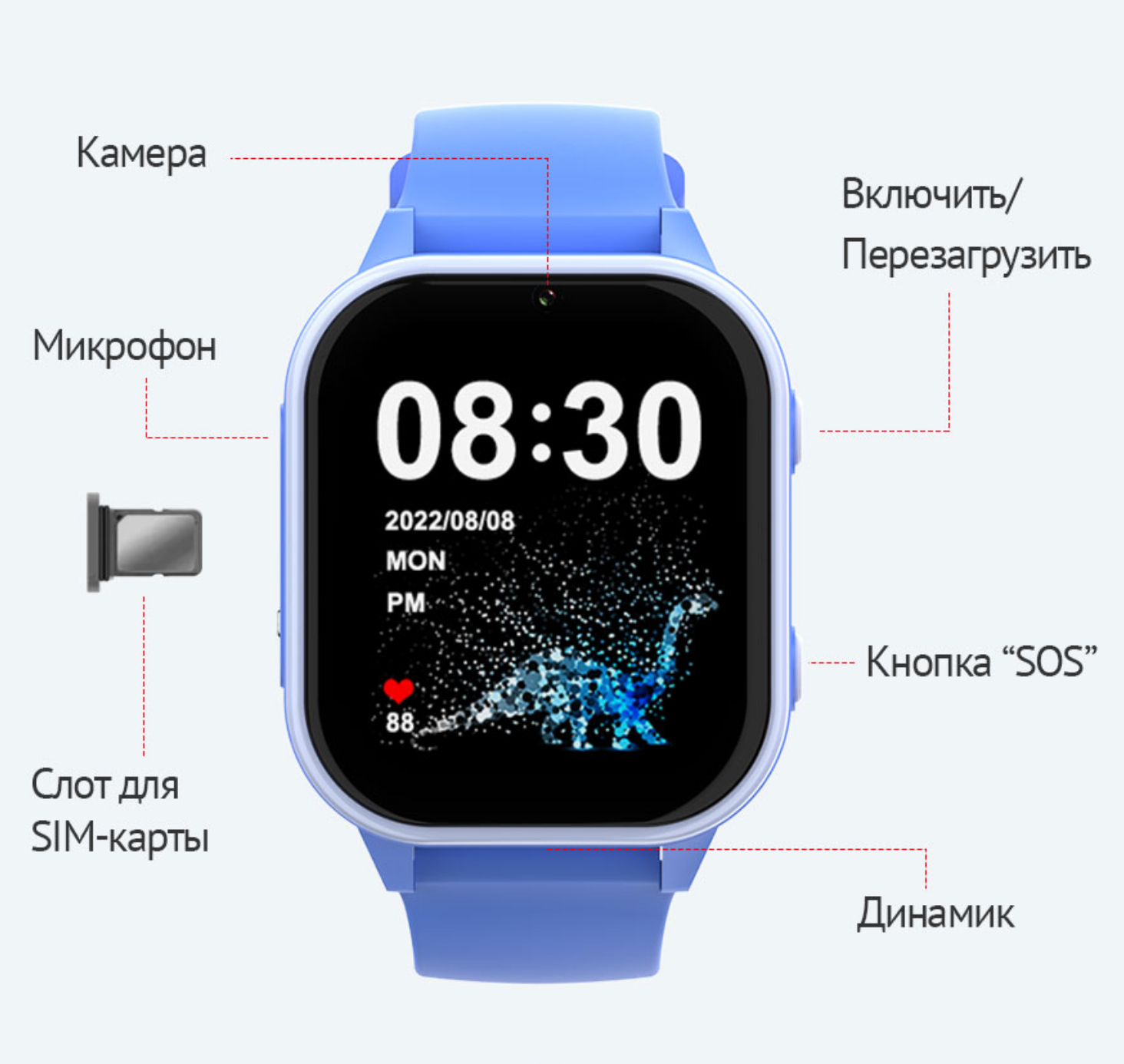 Смарт-годинник з GPS для дітей Wonlex KT19 Pro Max 8GB Blue - фото 7