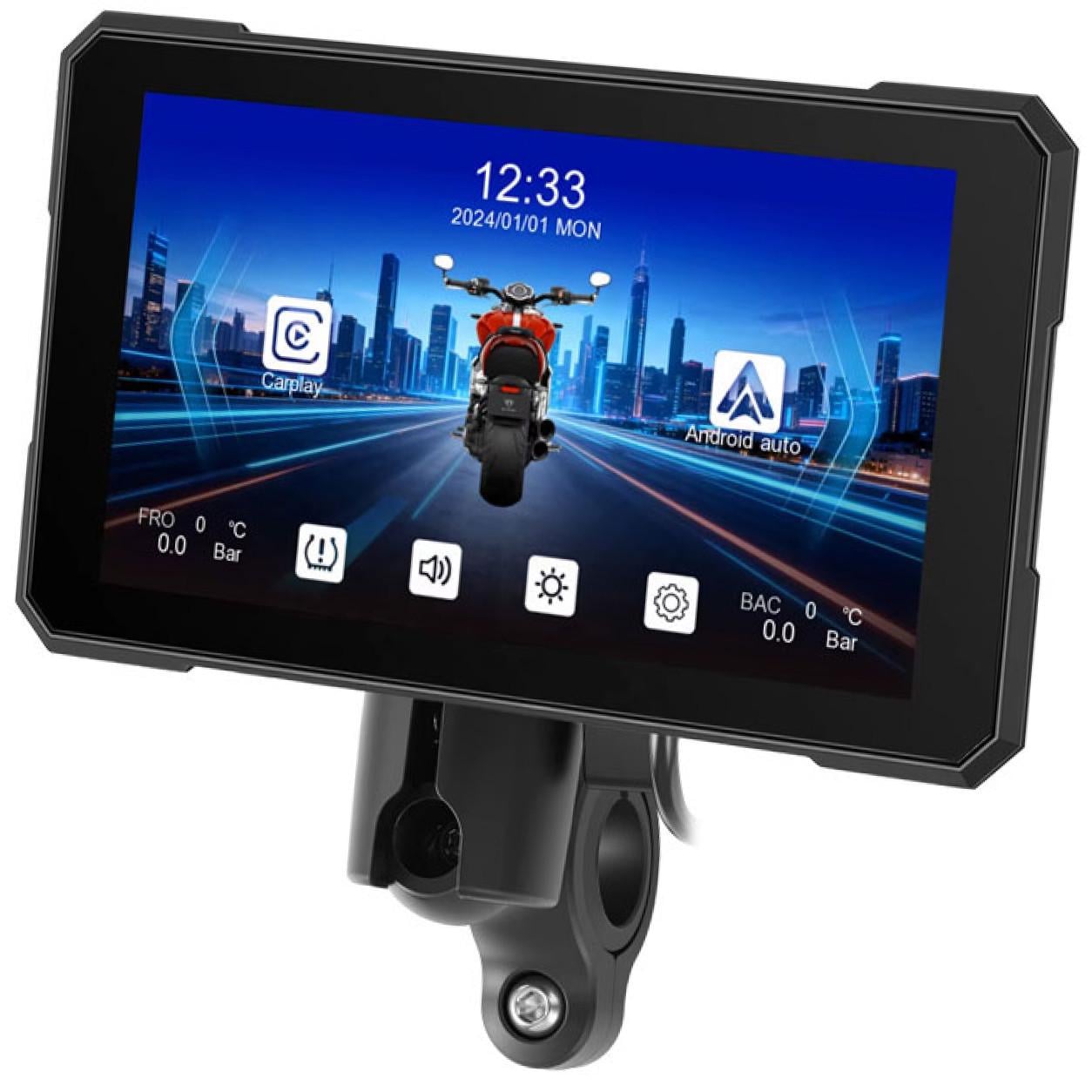 Монитор для мотоцикла беспроводной CarPlay&Android Auto 5" Podofo A4491 навигатор Bluetooth TPMS IP67 пульт на руль