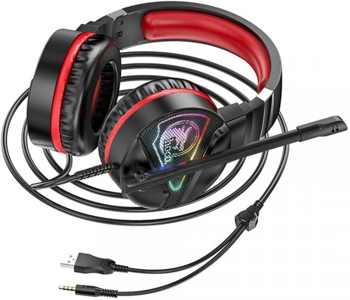 Наушники игровые с микрофоном Hoco W104 Drift Gaming RGB подсветка Красный - фото 6