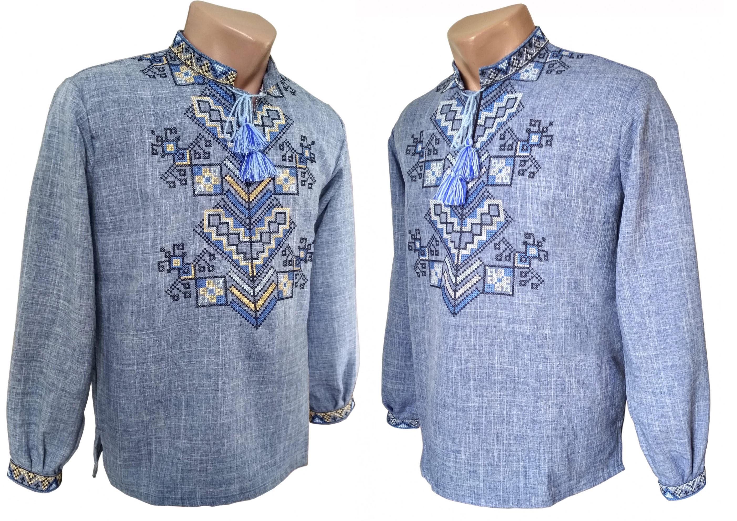 Вышиванка подростковая для мальчика Дерево жизни голубовато-желтая нить р. 44 Синий (77142/44) - фото 2