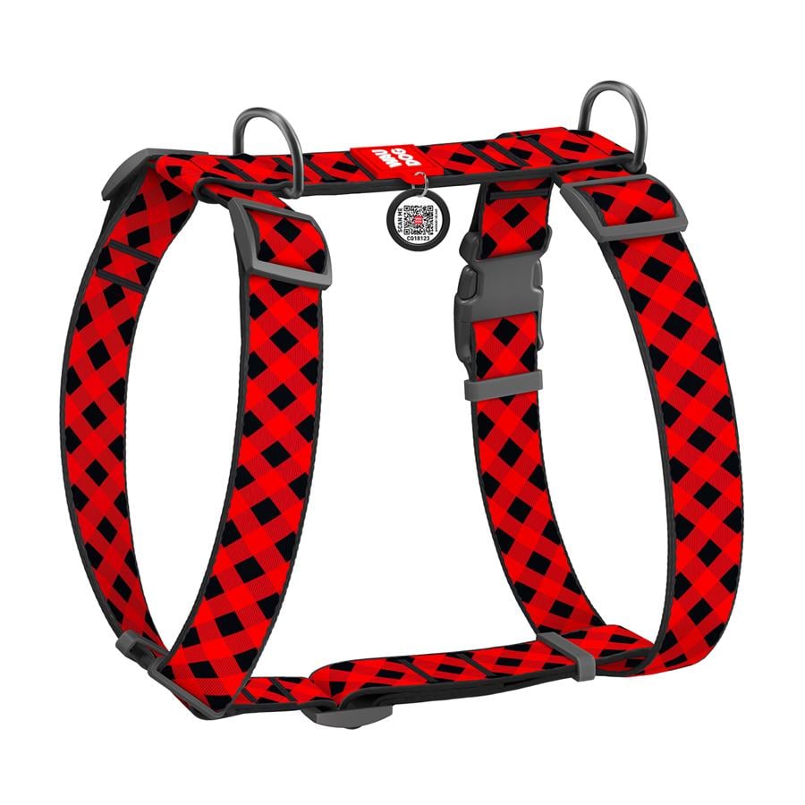 Шлея для собак анатомическая Waudog Nylon Шотландка с QR-паспортом XL 35 мм А 55-95 см/В 70-110 см Red (323-0100)