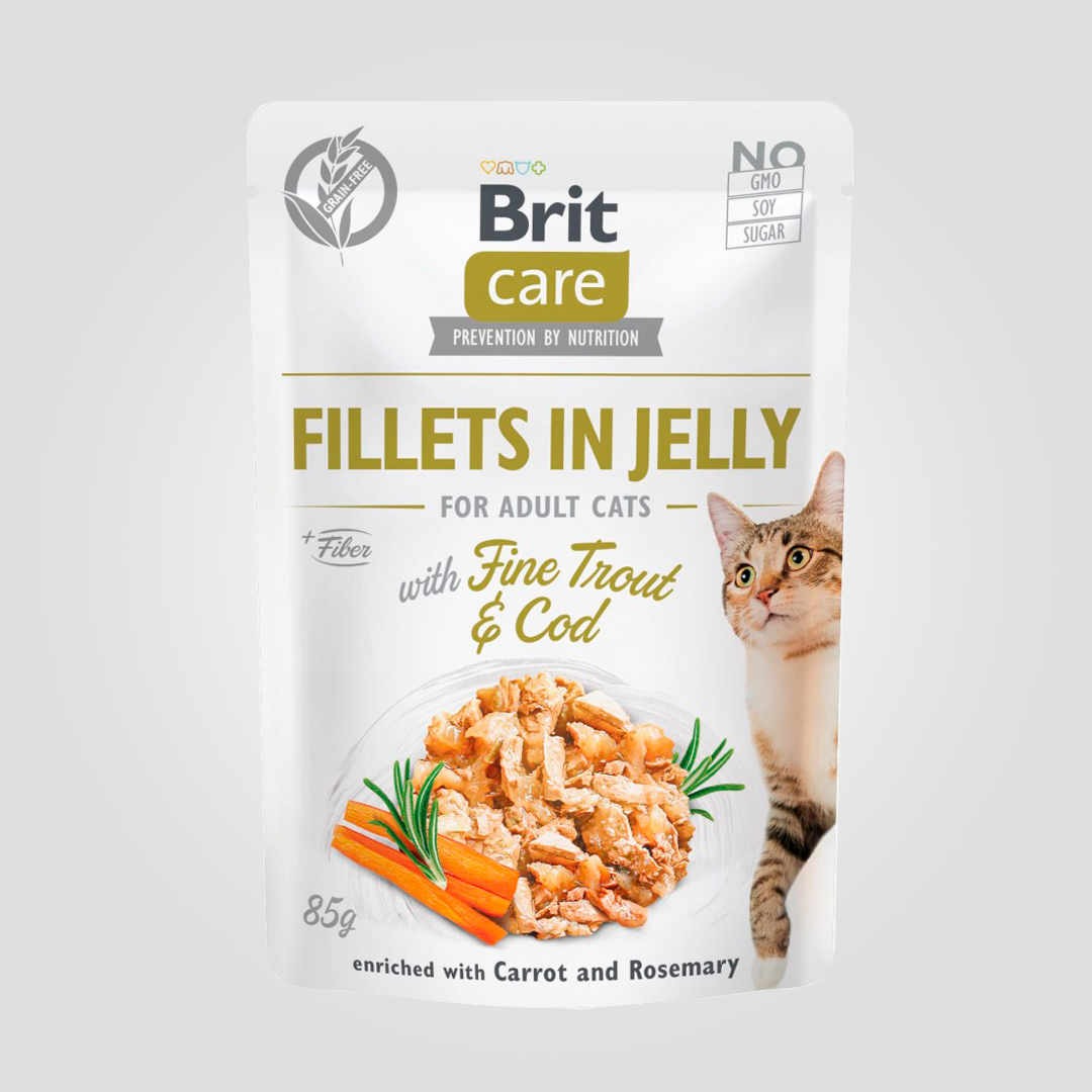 Корм вологий Brit Care Cat Pouch для котів філе в желе з тріскою та фореллю пауч 85 г (20504452)