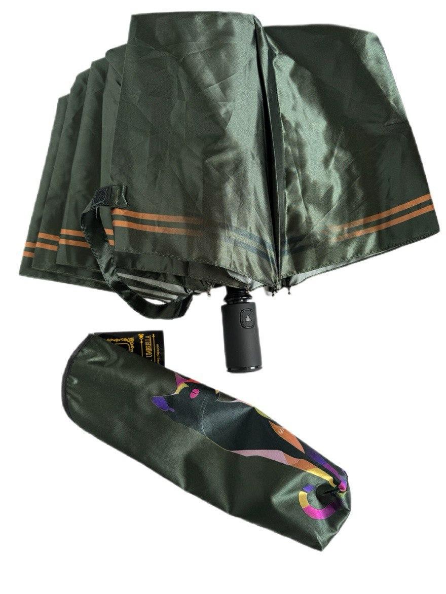 Парасолька напівавтомат Mario з принтом Кішка антивітер Темно-зелений (210/2) - фото 3