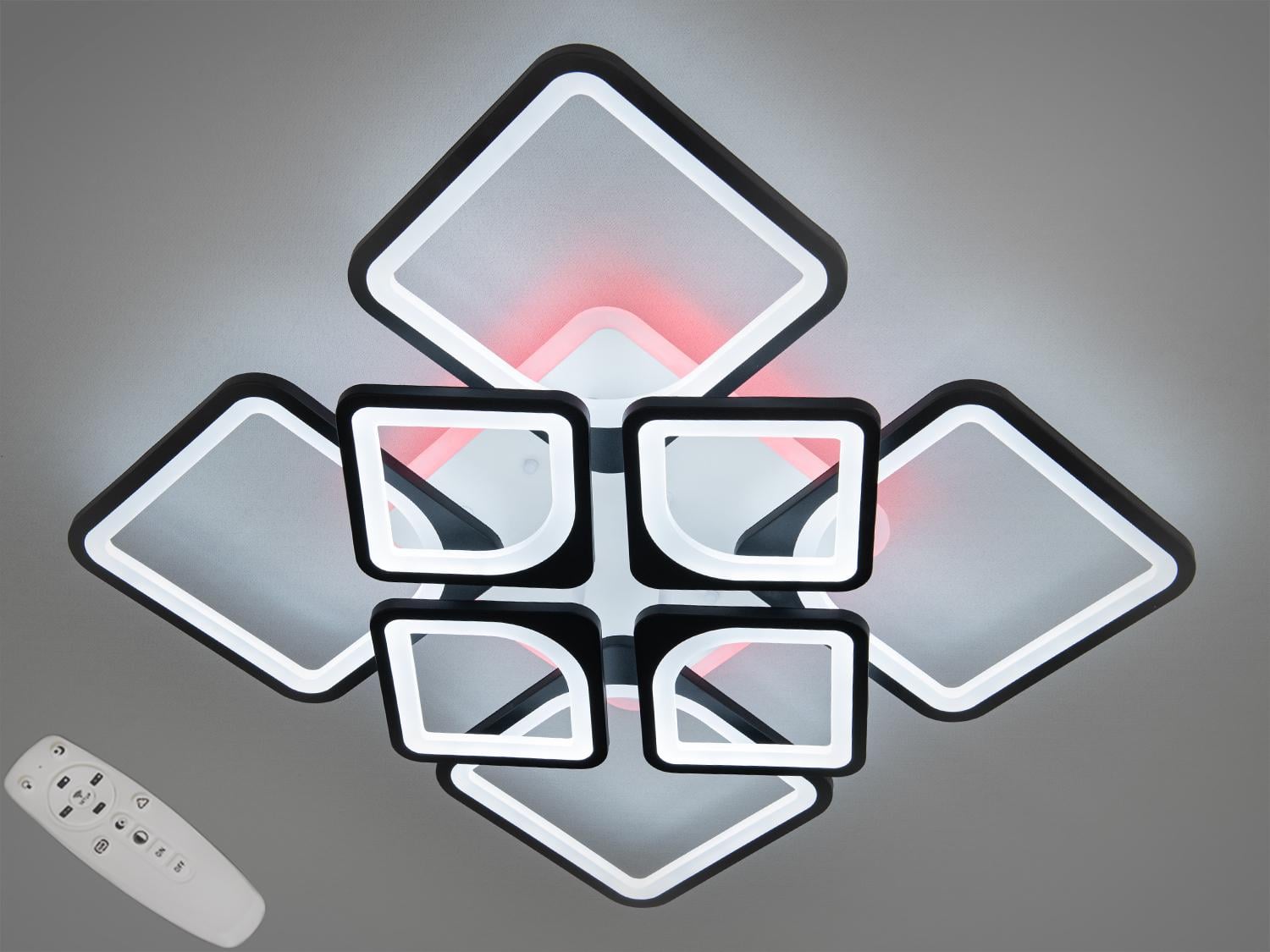 Люстра потолочная LED подсветка/диммер/пульт 155W Черный (H8060/4+4BK 3col dim)