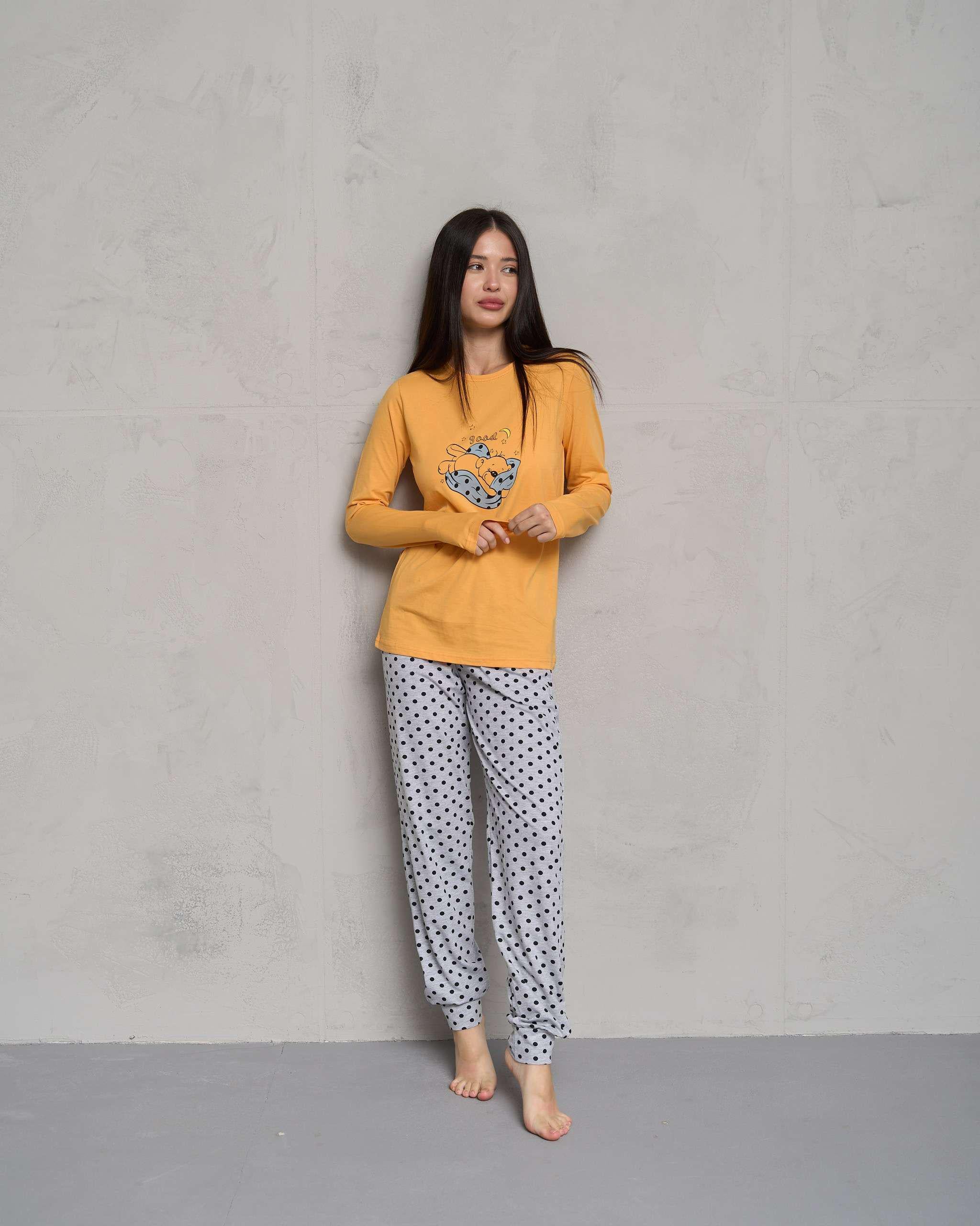 Пижама женская с брюками Горошек Мишка XL Желтый (96661) Пижама женская с брюками Горошек Мишка XL Желтый (96661)
