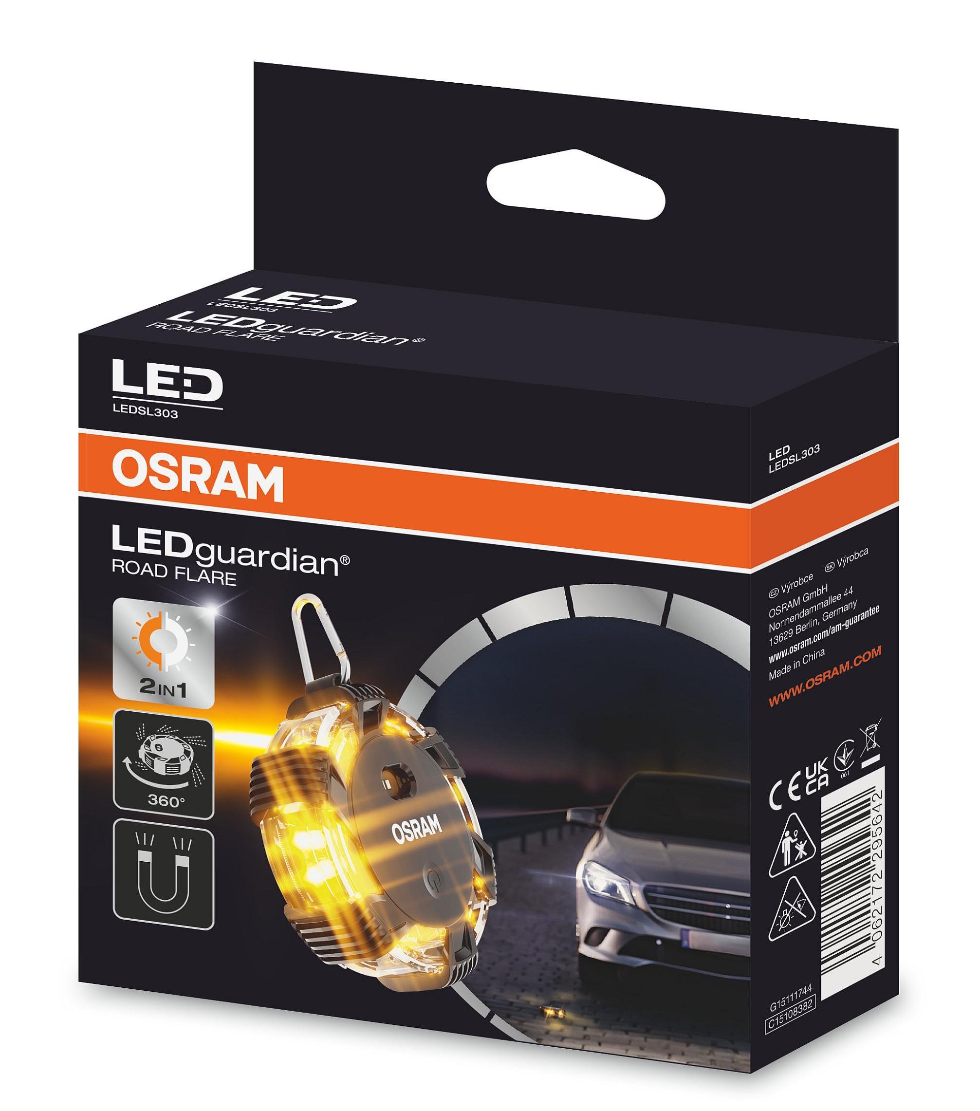 Ручной фонарь/сигнальный Osram LEDguardian Road Flare LED SL 303 с магнитным креплением и крючком (OS LEDSL303)